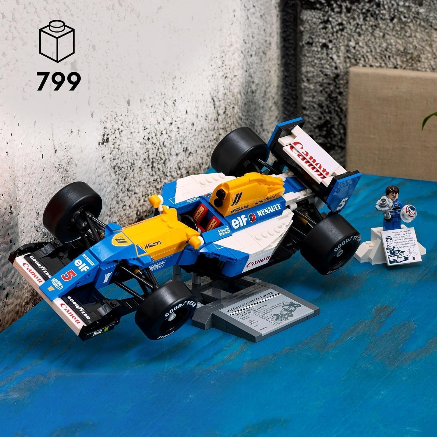 LEGO Icons Williams Racing FW14B med Nigel Mansell - F1 modellbilset med racerförares minifigurer att samla in - Skrivbordsdekoration med stativ - Present till vuxna och tonåringar Motorsportfans 10353 Byggset Besuche den LEGO-Store