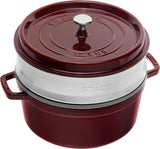 STAUB Gusseisen Bräter/Cocotte, Mit Dämpfeinsatz Aus Edelstahl, Rund 26 Cm, 5,2 L, Aromaregen Funktion Für Optimale Befeuchtung, Für Alle Herdarten Inkl. Induktion & Backofen, Kirschrot, Rot Formar och plåtar för bakning av Naty Shop Grenadine