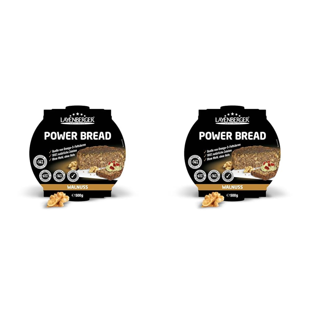 Layenberger Prower Bröd Valnöt, Eiweiß- Und Ballaststoffquelle, Ohne Konservierungsmittel, Ohne Hefe, Ohne Mehl, Mit 14G Protein Pro 100G, (1 X 500G) Blandning för bakning och matlagning Naty Shop 500 G (2Er Pack) Valnöt
