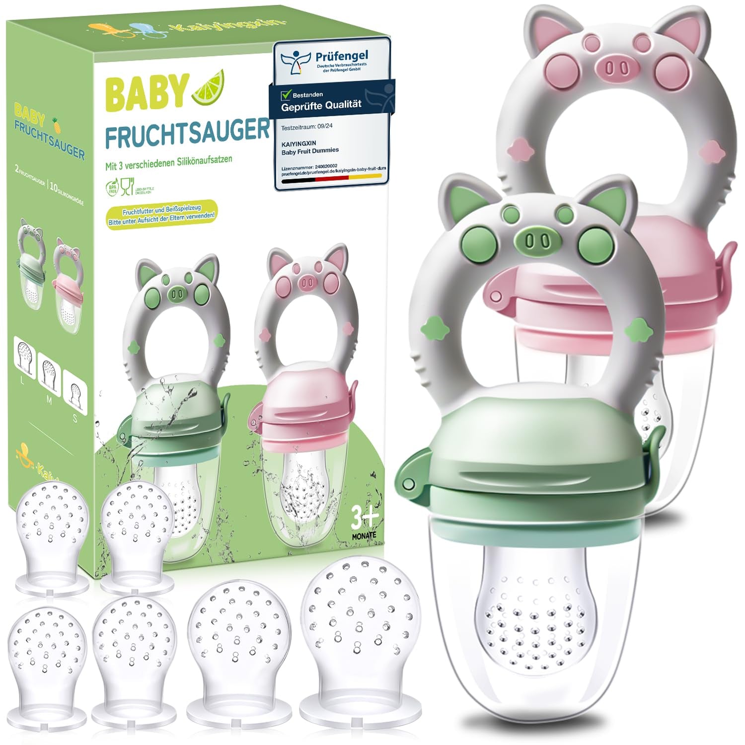 Babyfruktnappar, 2-pack fruktnappar för bebisar 3 månader upp uppgraderad version 2023, fyllbara nappar, grötnappar, fruktnappar för bebisar, BPA-fria, 8 silikonnappar i 3 storlekar