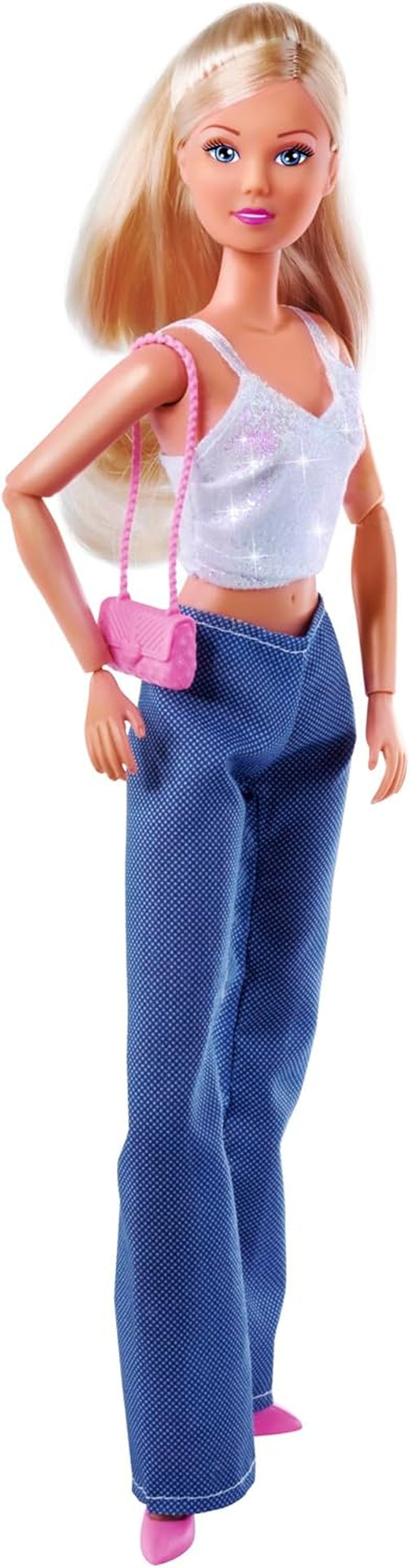Simba Steffi Love Jeans & Glitter Matchande 2 Ways ETT objekt medföljer Glittertopp med jeans & modetillbehör för 29 cm dockor Docka ingår ej Ålder 3+