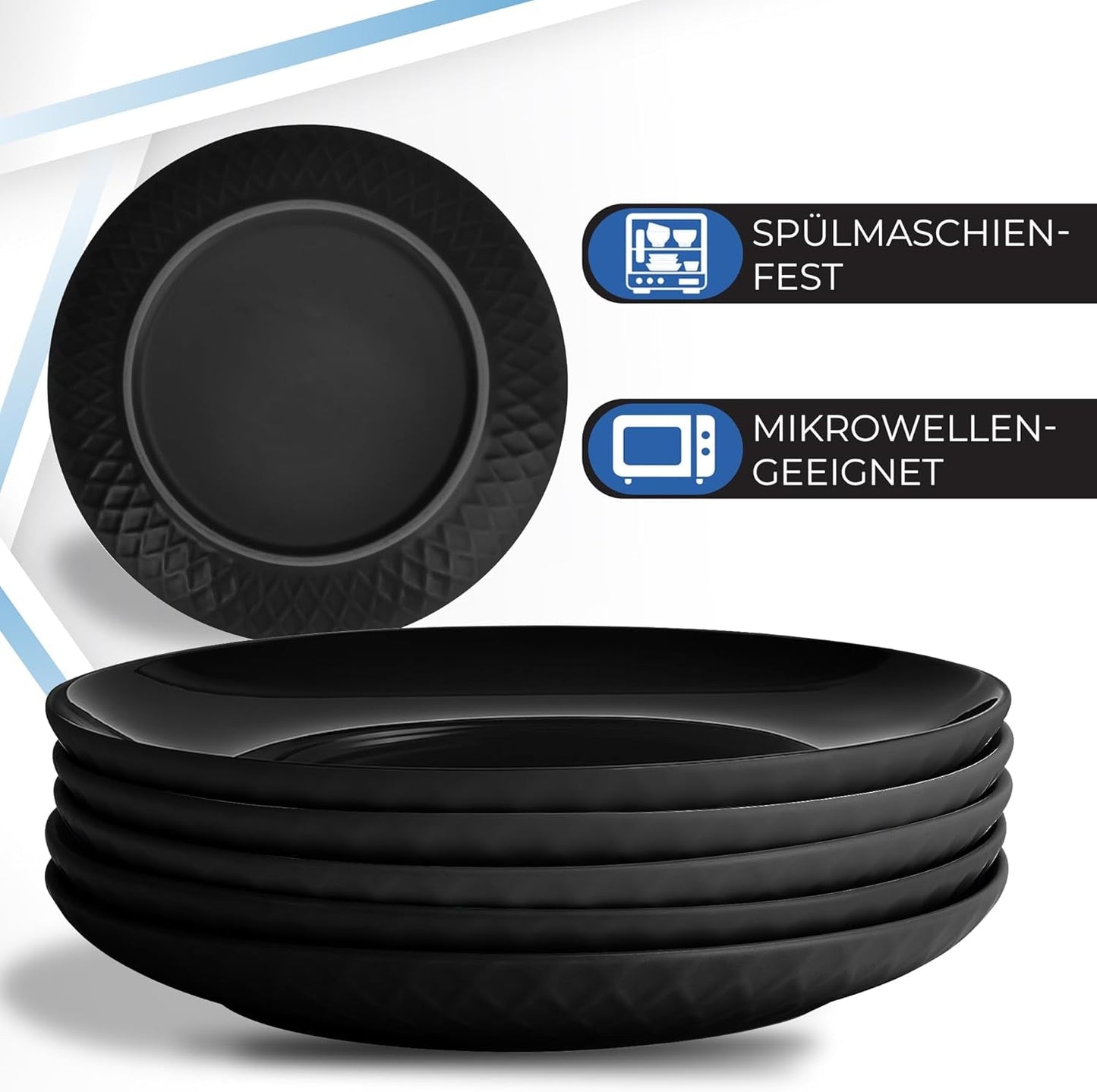MIAMIO - 6-delad modern keramisk servis/tallrik set för 6 - Palmanova Collection (svart, stora tallrikar (6x))