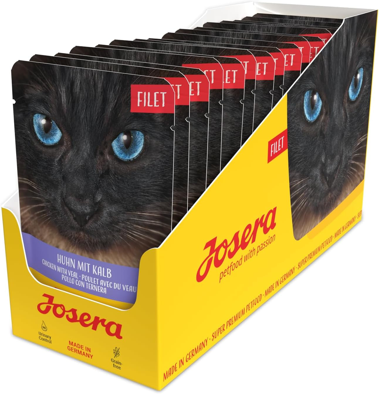 JOSERA Chicken and veal fillet (16 x 70 g) | Vuxen | Premium wet food for adult cats | Chicken and veal with 40% chicken fillet | Inga korn | Wet cat food in a freshness bag | Paket om 16