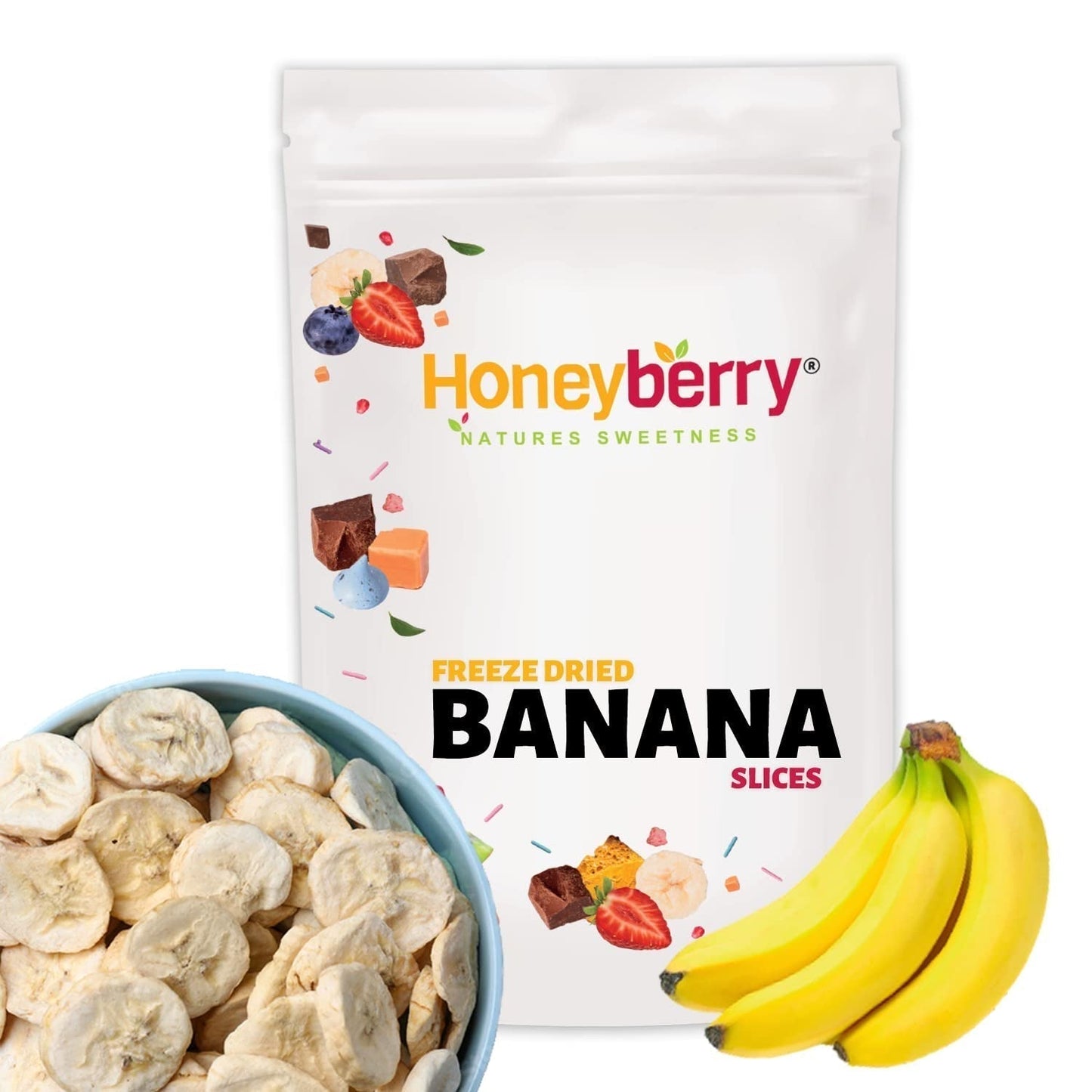Frystorkade bananskivor 100g - frystorkade bananchips - frystorkade torkade frukter - torkade bananskivor för dekoration, snacks, smoothies och desserter Torkade produkter Naty Shop 100G