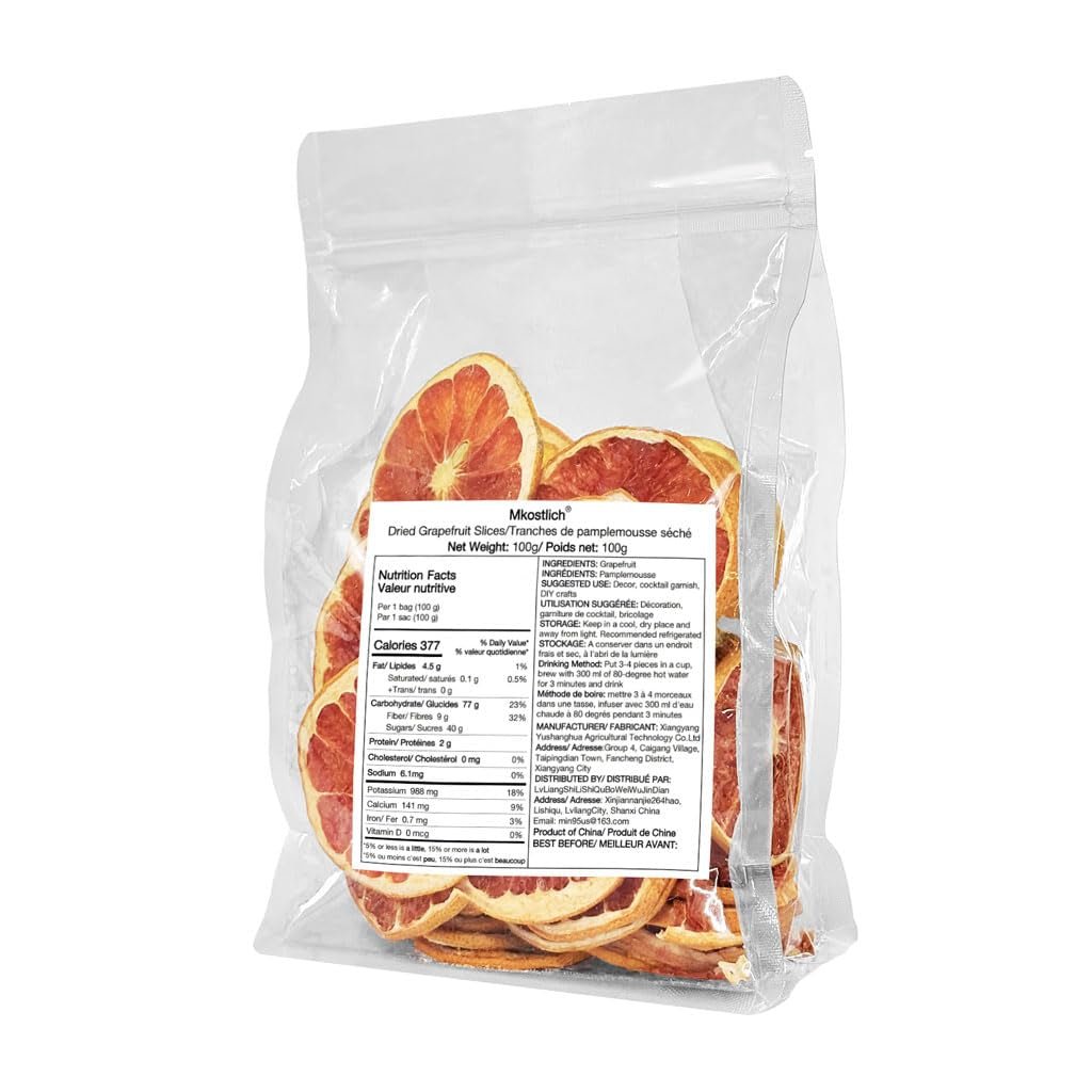 Torkad grapefruktskivor, torkad grapefrukt, vasfyllmedel, juldekorationer, röda grapefruktskivor, torkade fruktskivor för te, utan tillsatt socker (100 g (1 förpackning)) Naty Shop torkade produkter