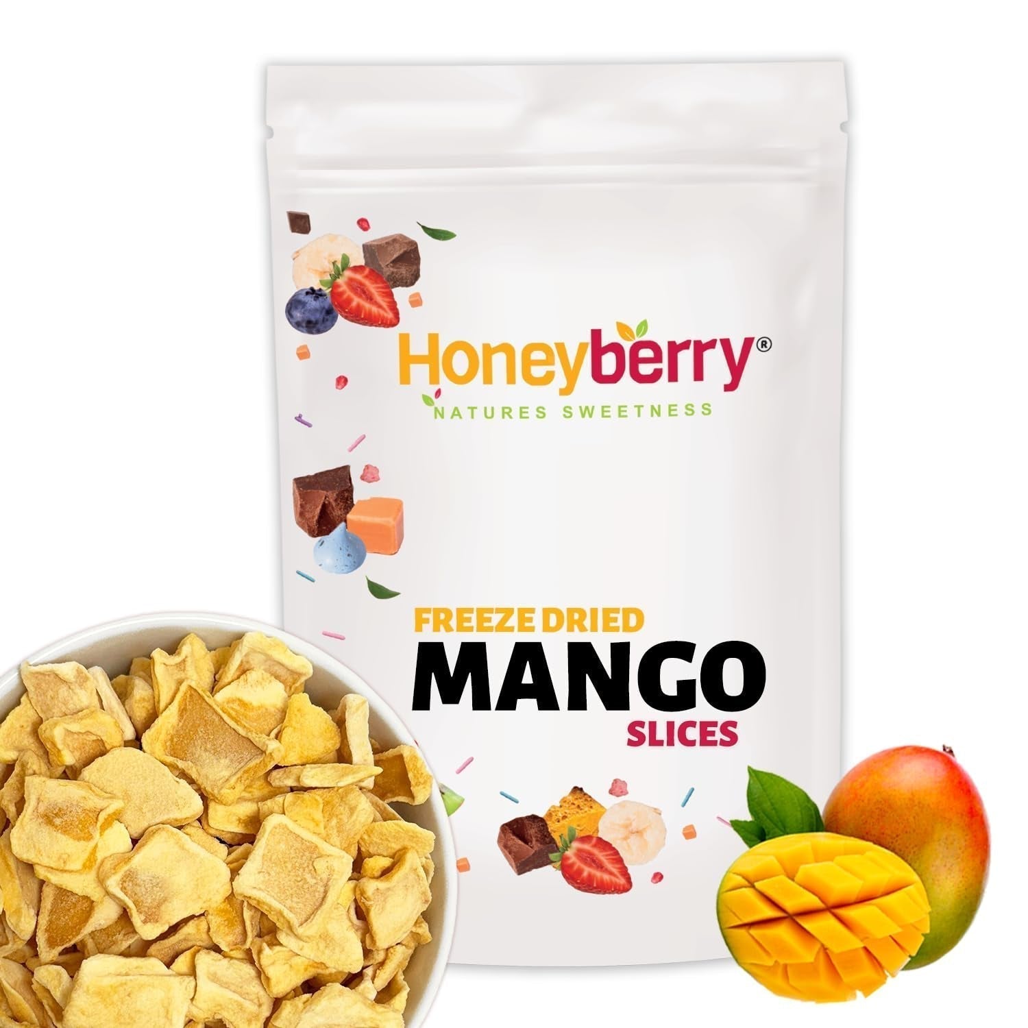 Frystorkade mangoskivor 100g - frystorkade mangochips - frystorkad torkad frukt - frystorkad frukt, torkad mango för dekoration, snacks, smoothies, desserter Torkade produkter Naty Shop 100G