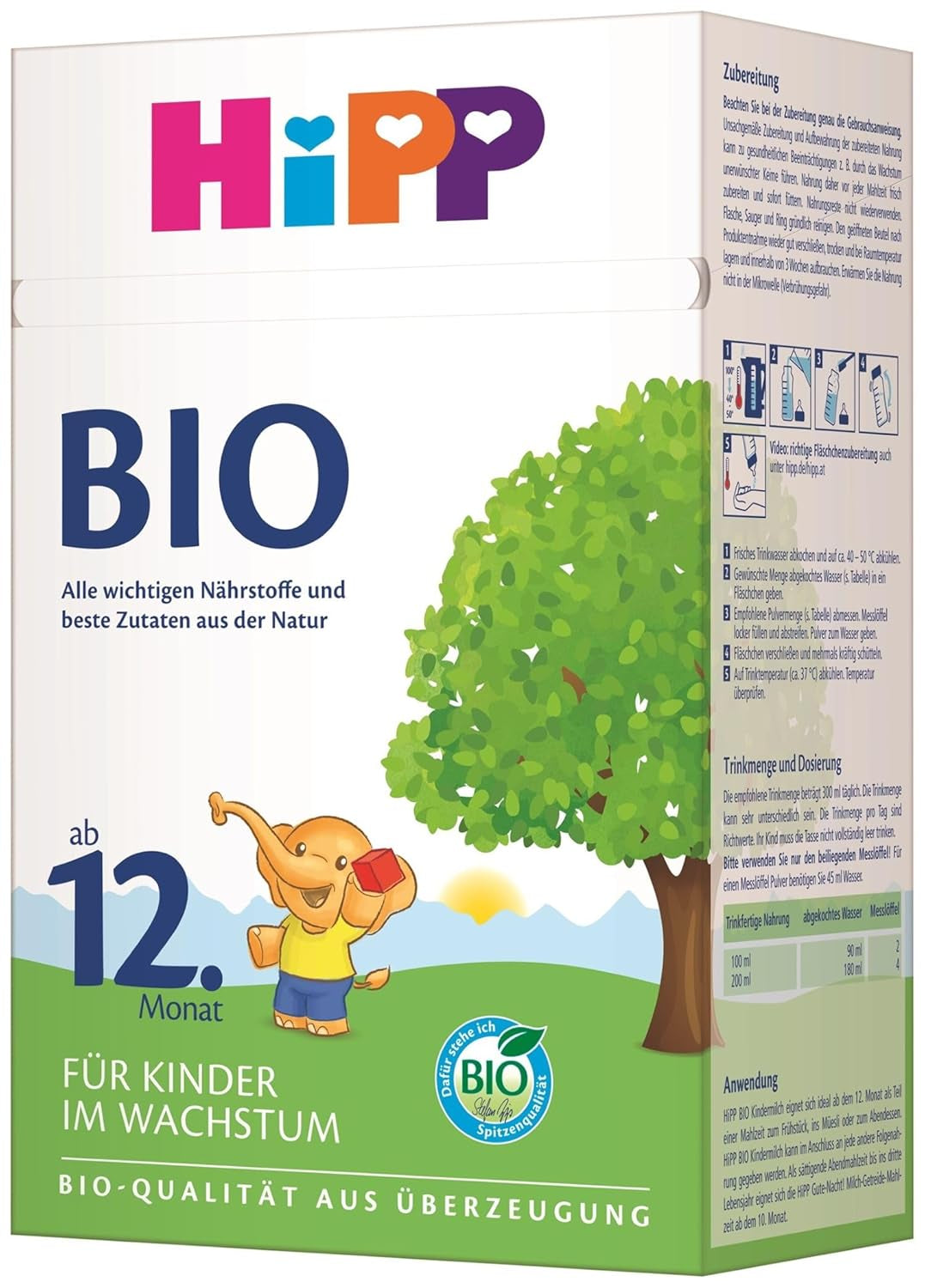 HiPP ekologisk tillväxtmjölk (4 x 600 g) efter 12 månader med kalcium, järn, vitamin C och D för växande småbarn, bästa ekologiska kvalitet