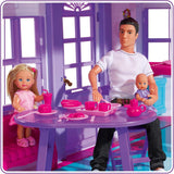 Simba 104661996 - Steffi Love Dreamhouse, stor lekstuga, 4 rum, INGEN DOCKOR, 84 cm hög, två våningar, funktionell klocka, hopfällbara dockskåp för Naty Shop