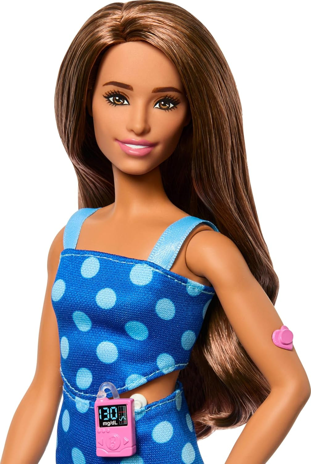 Barbie Fashionistas #242 docka med typ 1-diabetes och prickiga outfits och accessoarer i samarbete med Breakthrough T1D, HYT97