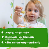 Pumpkin Organics Baby Multigrain morots- och mangoringar (förpackning med 8) Tillsatsfria babysnacks från 12 månader - Allergenfri² och glutenfria³ Baby Crunchy Snacks (8 x 20g)