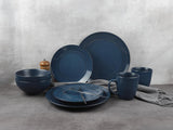 ECHTWERK "Alicia" 16 delar vintage kombinerat servisset Modern design för 4 personer Elegant mörkblått stengods servisset med 4 tallrikar 4 sidotallrikar 4 skålar 4 tekoppar