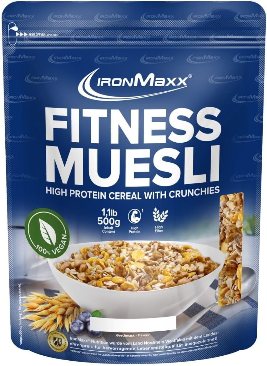 IronMaxx Fitness Müsli - Cookies & Cream, 2 kg påse | Proteinrik vegansk müsli med krispigt innehåll | Låg i socker och hög i fiber