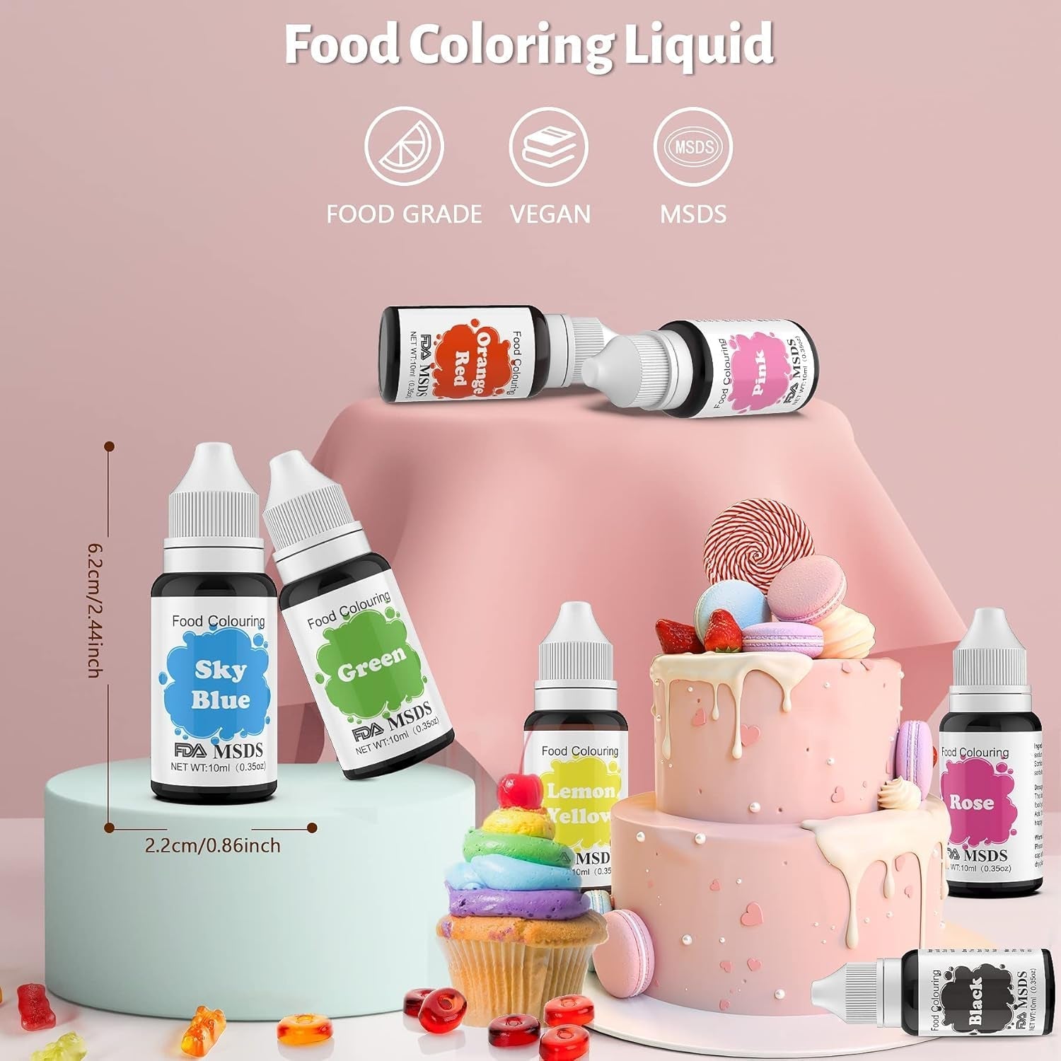 Matfärgning 9 x 10 ml, flytande matfärgning - Matfärgningsset för att dekorera kakor, macarons, munkar, fudge, glasyr, gör-det-själv-tvålar, glass, tvålfärg, spraypistolfärg