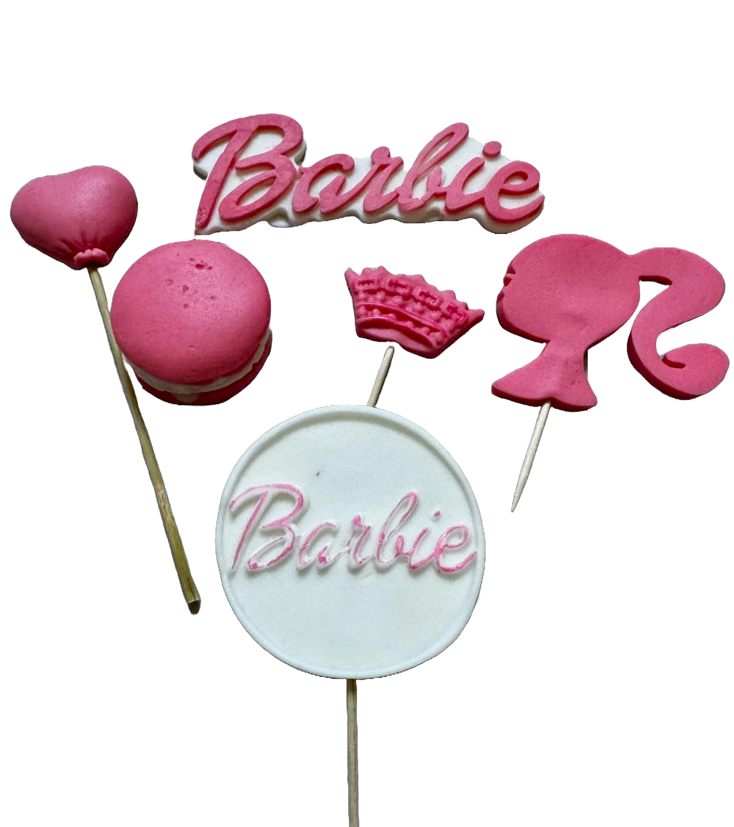 Set med 6 ätliga sockerdekorationer, Barbie Sugar Paste Decorations Naty Shop