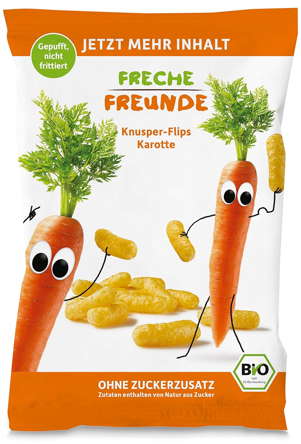 Ekologiska fruktchips "100% jordgubbar" Frystorkade jordgubbsfruktchips (12 x 12 g) och nya ekologiska crunchy majs- och morotsflissar, ekologiskt mellanmål, från 1 år, (9 x 30 g) 270 g