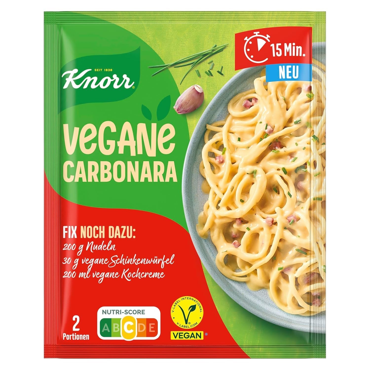 Knorr Fix Vegan Carbonara für eine leckere vegane Pasta ohne geschmacksverstärkende Zusatzstoffe 2 Portionen