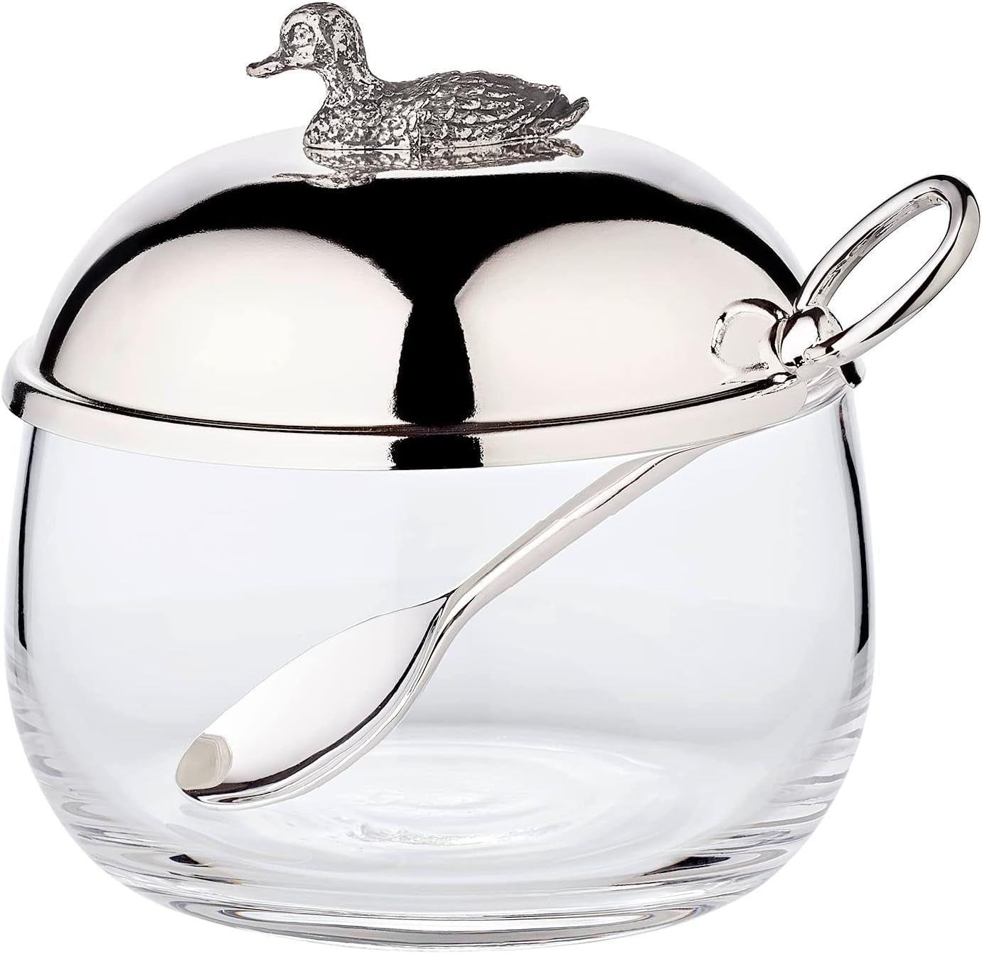 EDZARD anksyltburk (Ø 10 cm) av silver och glas - Ask och sked - Skål, sockerbehållare, ost - Syltburk med lock, förvaring med lock, presentask med lås