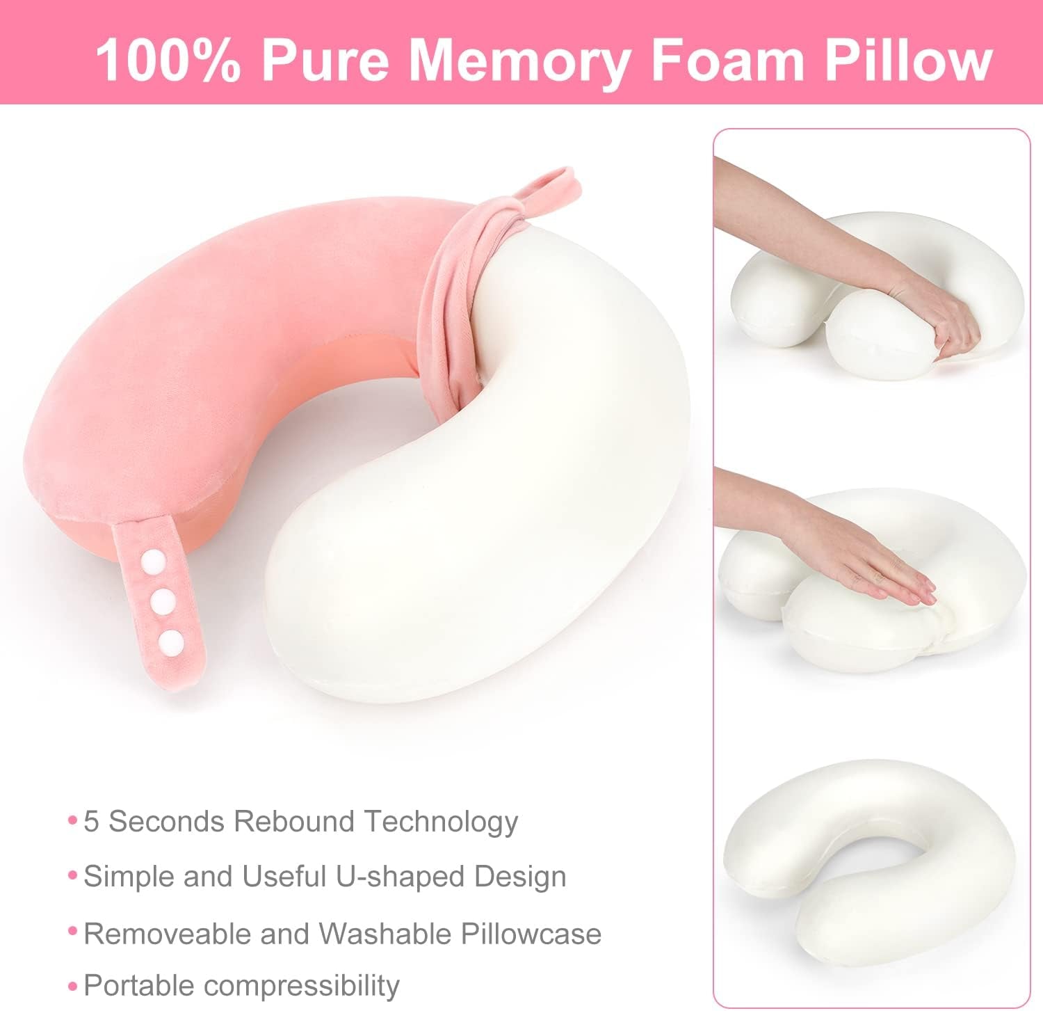 TALLGO Travel Nackkudde, Bästa Memory Foam Flygplanskudde för nackstöd, Mjuk justerbar kudde för flygplan, bil och hem, Rosa cervikala ortopediska kuddar Naty Shop