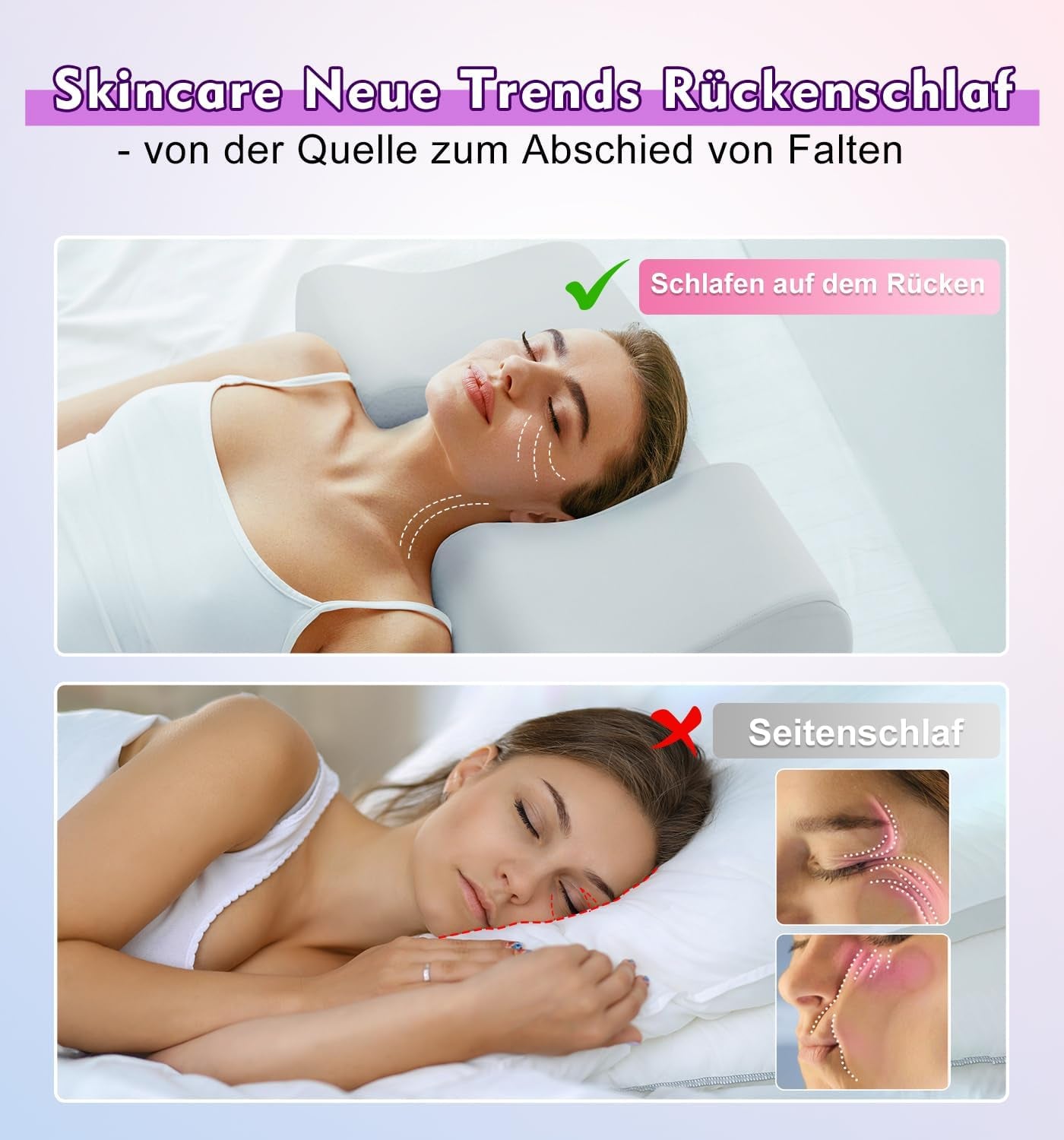Hydomi Anti-Wrinkle Kudde 2-i-1 Anti-Aging Skönhetskudde Ortopediskt nackstöd Kudde Nacke och axel smärta Memory Foam Kudde för att hålla huvudet rakt Cervikala ortopediska kuddar Naty Shop