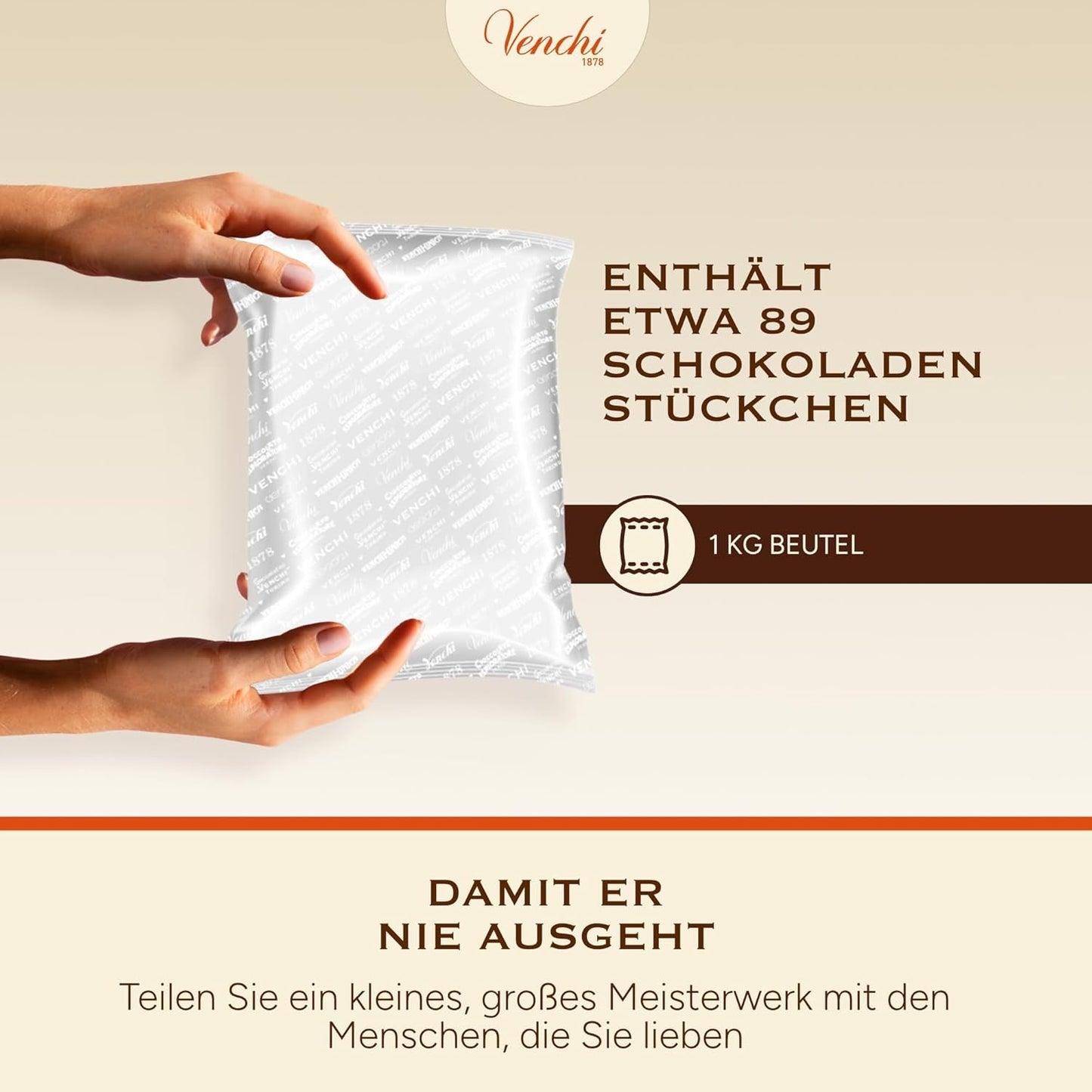 Venchi - Cremini 1878 - Trelagers choklad med gianduja med mjölk och mandelmassa, "Piemontese Hazelnuts PGI", 1 kg, glutenfri, utan färgämnen och utan konserveringsmedel