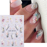 JMEOWIO 3D Nagelsticker Blumen Nail Art Sticker Selbstklebend Nagelaufkleber 5D Stereoskopisk Frühling Sommer Dekoration Nageldesign Zubehör 4 Blatt