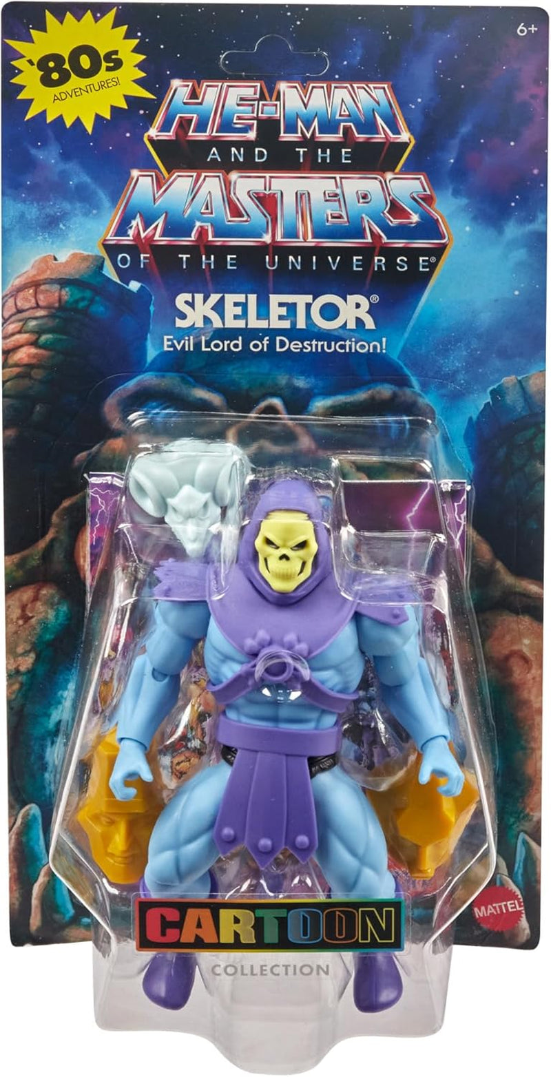 Masters of the Universe Origins-leksak, skelettfigur från den tecknade samlingen, skurk stående ca. 14 cm med rustning, stav, svärd och 2 masker, HYD24 Actionfigurer Naty Shop