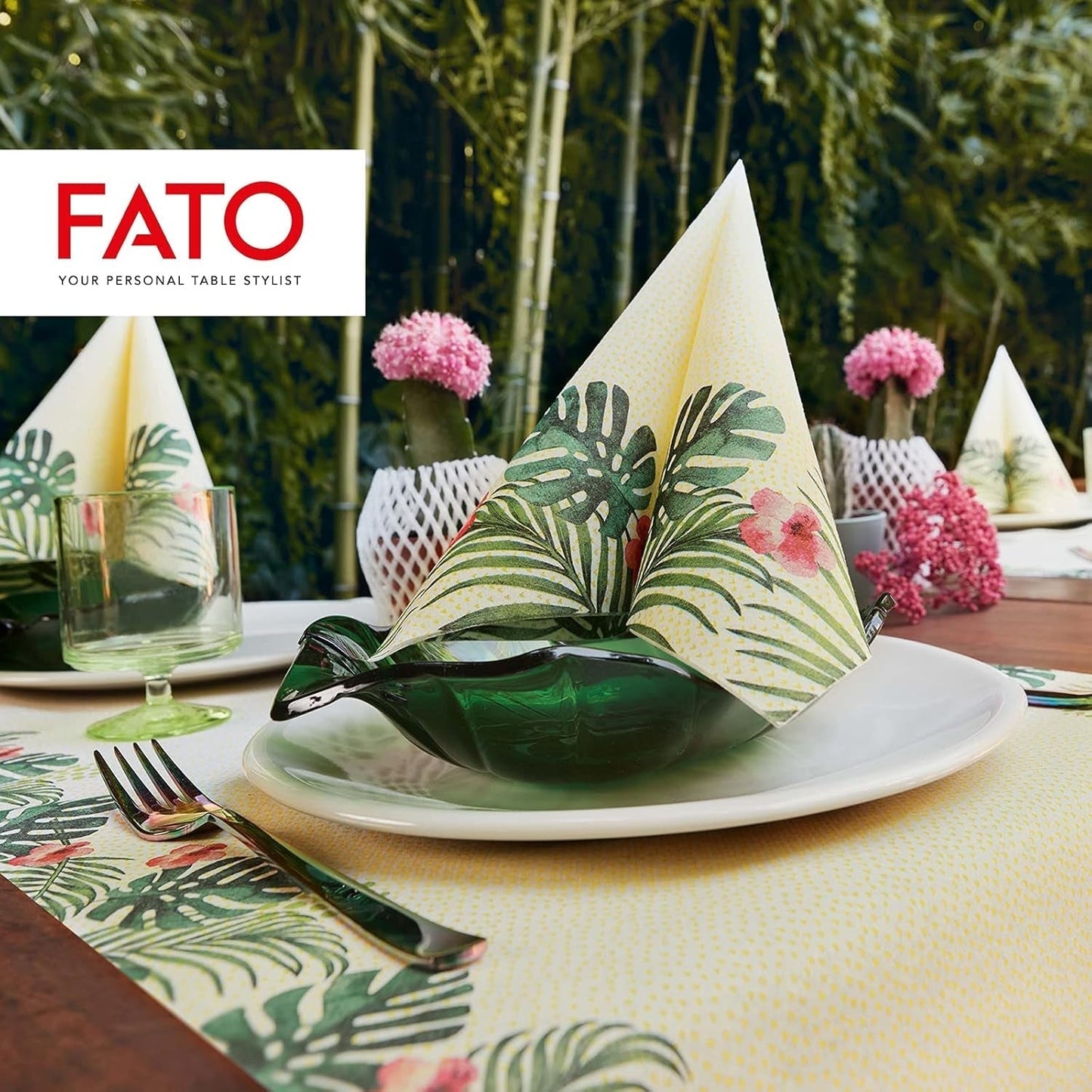 Fato - Torra pappersservetter, airlaid, textileffekt, paket med 50 servetter, 40X40 vikta i 4-format, Tropicana Decor