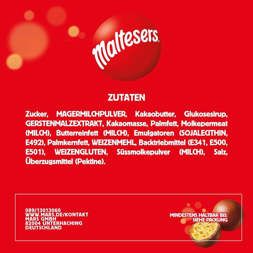 Maltesers chokladbollar med ett krispigt och ljust centrum, luftigt chokladmellanmål, 1 förpackning (1 x 175 g)