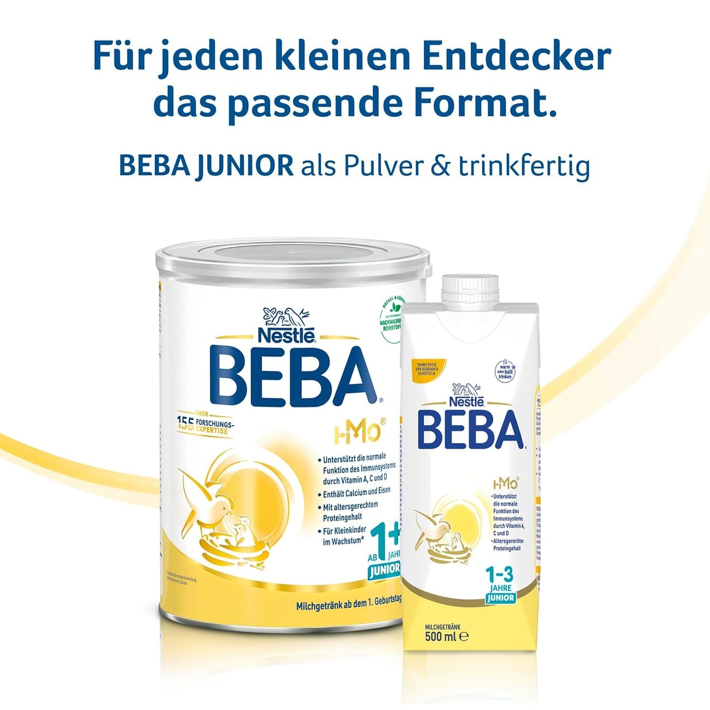 BEBA Junior Drickfärdig mjölkdryck 1-3 år, med HMO, åldersanpassat proteininnehåll, palmoljefri, fiskoljefri, småbarnsmat, 12-pack (12 x 500 ml)