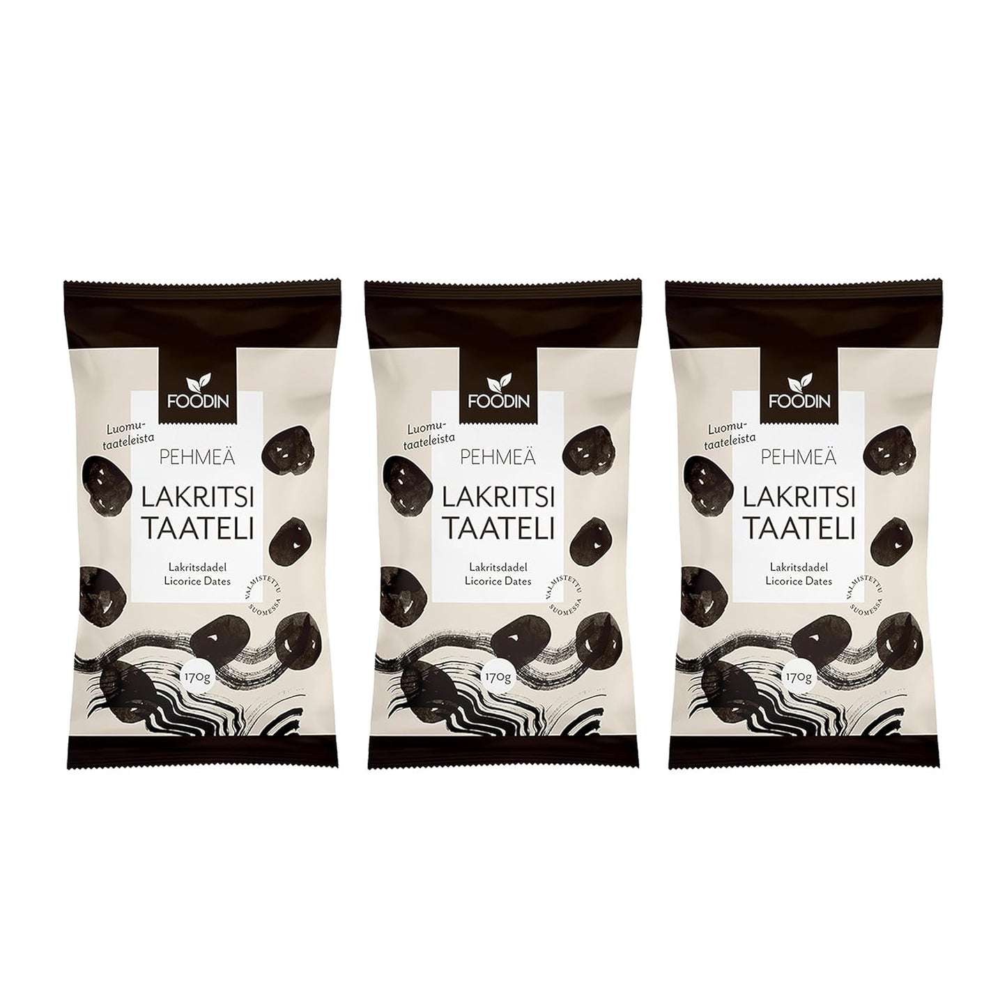 Foodin data Veganska, glutenfria, mjuka, söta och hälsosamma godsaker Torkad frukt med lakritspulver för mellanmål, bakning och mer - Made in Vaajakoski (3x170g) Dehydrerade produkter Naty Shop Standardtitel