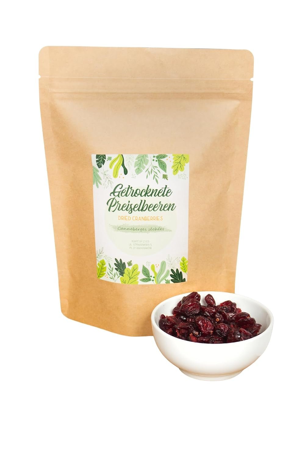 FOOD&WOOD® Hela torkade tranbär 500g | Torkade tranbär | 1A kvalitet | Naturligt söt | perfekt som mellanmål, i yoghurt eller för bakning | inget tillsatt socker | Torka | osavlad. Naty Shop torkade produkter 500 G