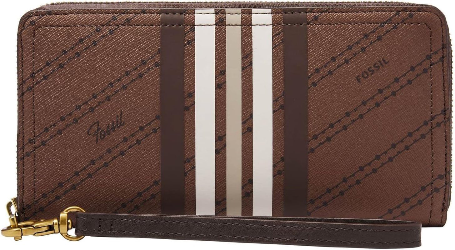 Fossil Watch Logan RFID Zip Around Clutch Plånbok 19,7 cm L x 1,9 cm B x 10,2 cm H Väskor Dam Naty Shop Brown and Stripes 19,69 X 10,16 X 10,16 Cm