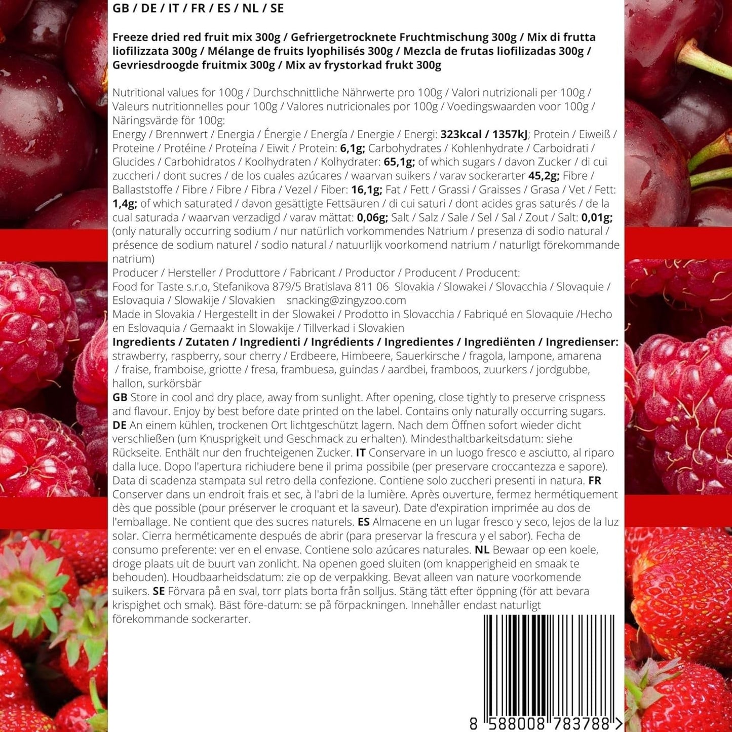 Frystorkad frukt Röd fruktblandning | XL 300g Frystorkade Jordgubbar Hallon Sura Körsbär Torkad Frukt Mix | Frystorkad frukt Jordgubb Hallon surkörsbär | ZingyZoo Dehydrerade produkter Naty Shop