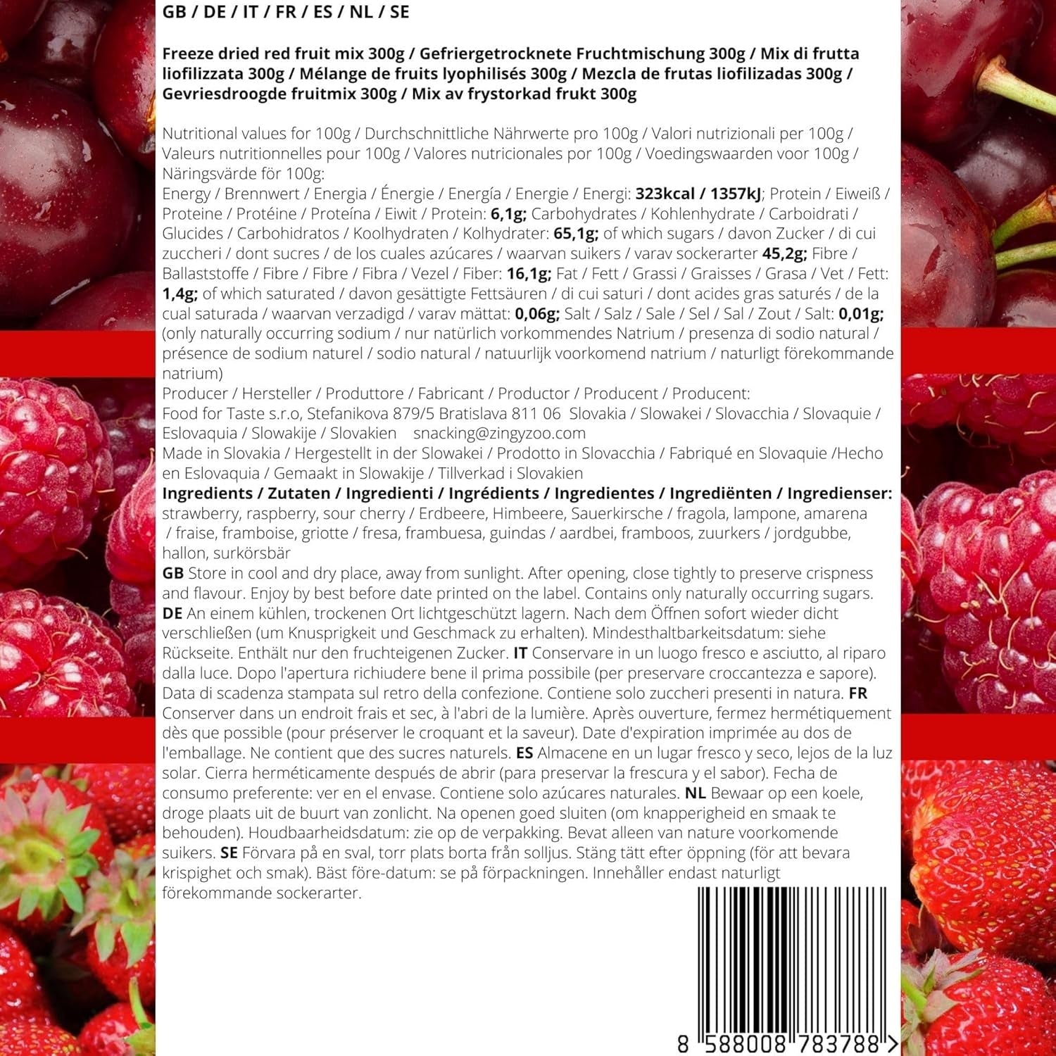 Frystorkad frukt Röd fruktblandning | XL 300g Frystorkade Jordgubbar Hallon Sura Körsbär Torkad Frukt Mix | Frystorkad frukt Jordgubb Hallon surkörsbär | ZingyZoo Dehydrerade produkter Naty Shop