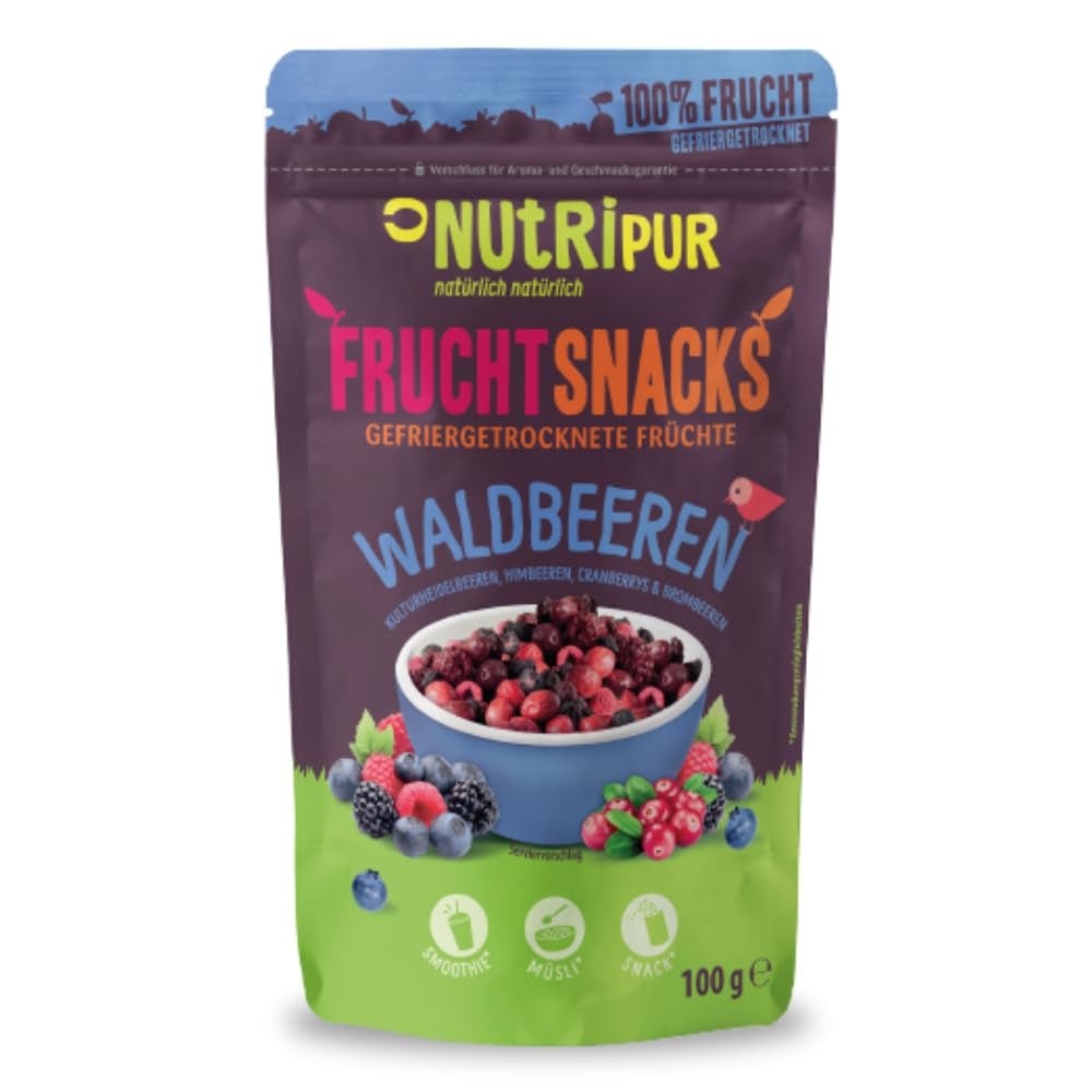 Frystorkade bär: 100g frystorkade björnbär, blåbär, tranbär, hallon, osötade - Torkade frukter, frystorkade frukter, bär från NutriPur Dehydrerade produkter Naty Shop Standardtitel