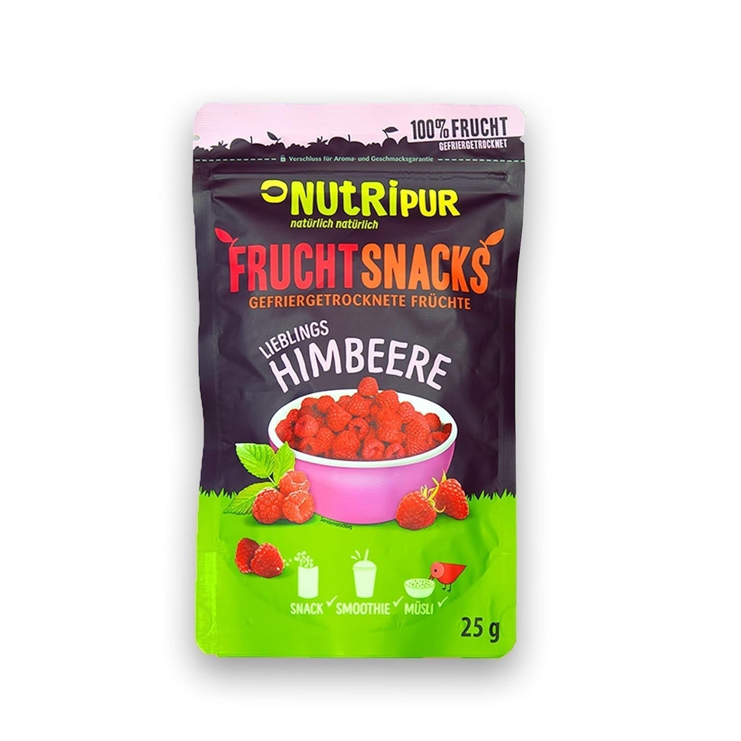 Frystorkade frukter: 100g frystorkade hallon till smoothie bowls, müsli, grötpålägg - frystorkade bär utan tillsatt socker - frystorkade bär - frukter från NutriPur Dehydrerade produkter Naty Shop Standardtitel