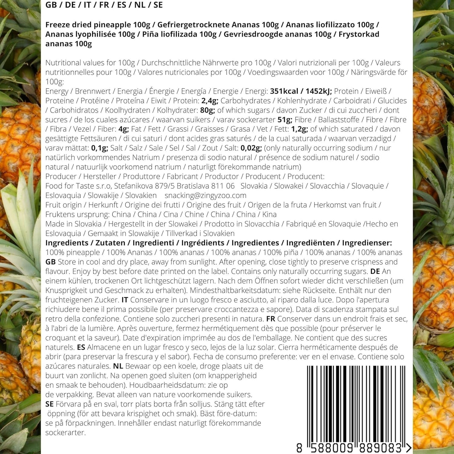 Frystorkade frukter | Ananas 100% ren Frystorkad frukt Frystorkad ananas | Frystorkad frukt utan tillsatt socker | Krispig frystorkad ananas - aromatisk - läcker ZingyZoo Dehydrerade produkter Naty Shop