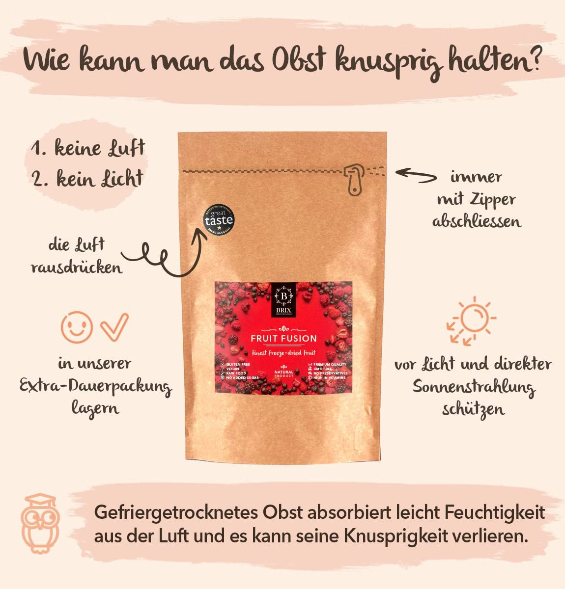 Frystorkade frukter BRIX | Naturlig blandning av torkad frukt 80 g | Great Taste Award för torkad frukt | Icke-GMO, glutenfria, veganska, undanhållna vitaminer Naty Shop Dehydrerade produkter
