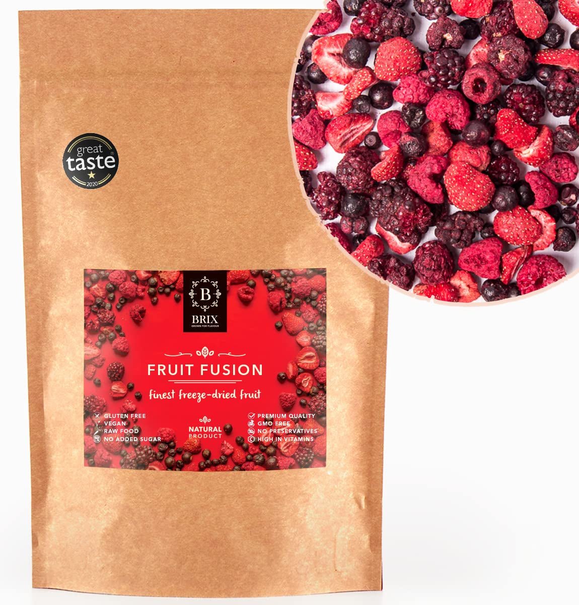 Frystorkade frukter BRIX | Naturlig blandning av torkad frukt 80 g | Great Taste Award för torkad frukt | Icke-GMO, glutenfri, vegan, undanhållna vitaminer Naty Shop Dehydrerade produkter Standardtitel