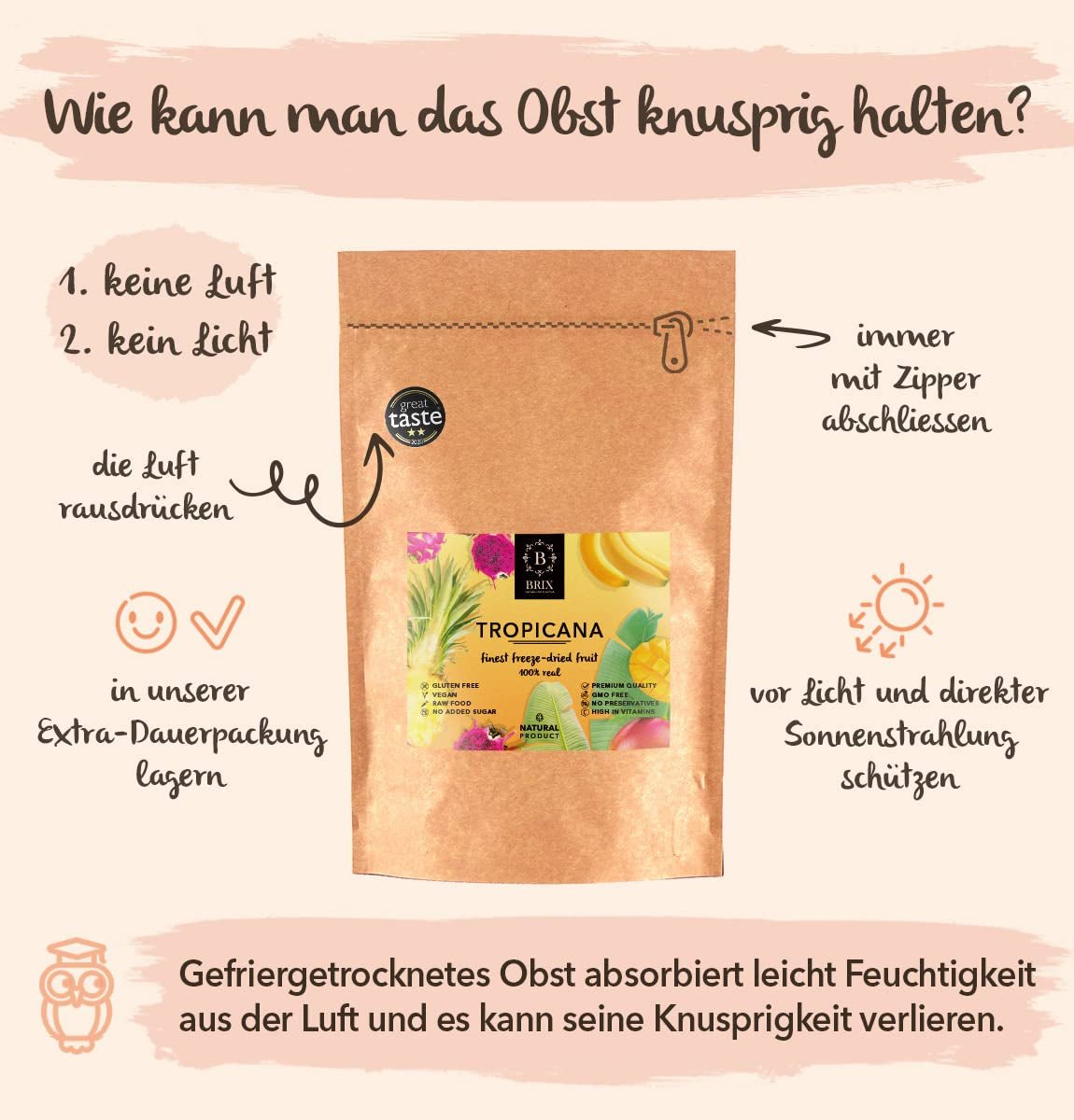 Frystorkade frukter BRIX | Naturlig, torr blandning av tropiska frukter 80 g | Great Taste Award för torkad frukt | Icke-GMO, glutenfri, vegan, vitaminer är bevarade Naty Shop Dehydrated Products