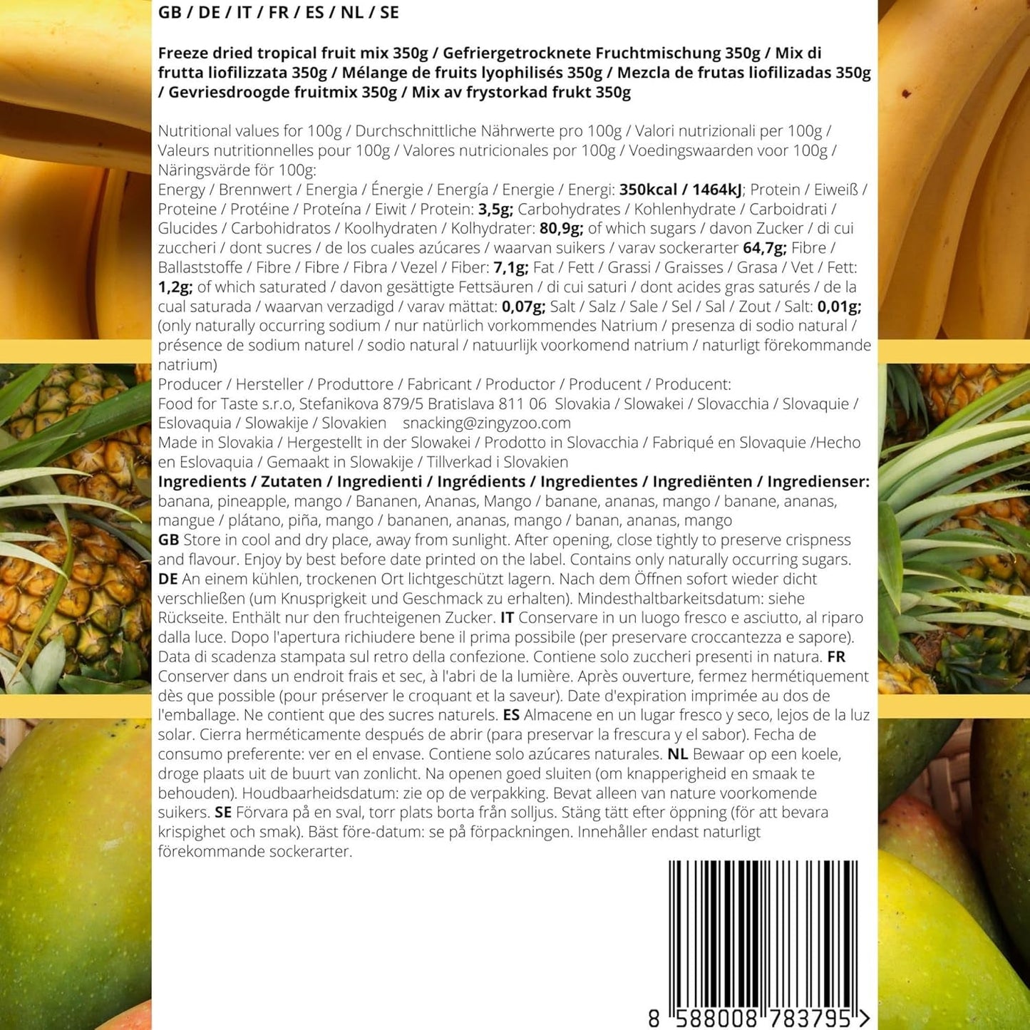 Frystorkade frukter Blandning av tropiska frukter | XL 350g Frystorkad Ananas Mango Banan Mix av frystorkad frukt | Frystorkade frukter Ananas Banan Mango Torkad fruktmix | ZingyZoo Dehydrerade produkter Naty Shop