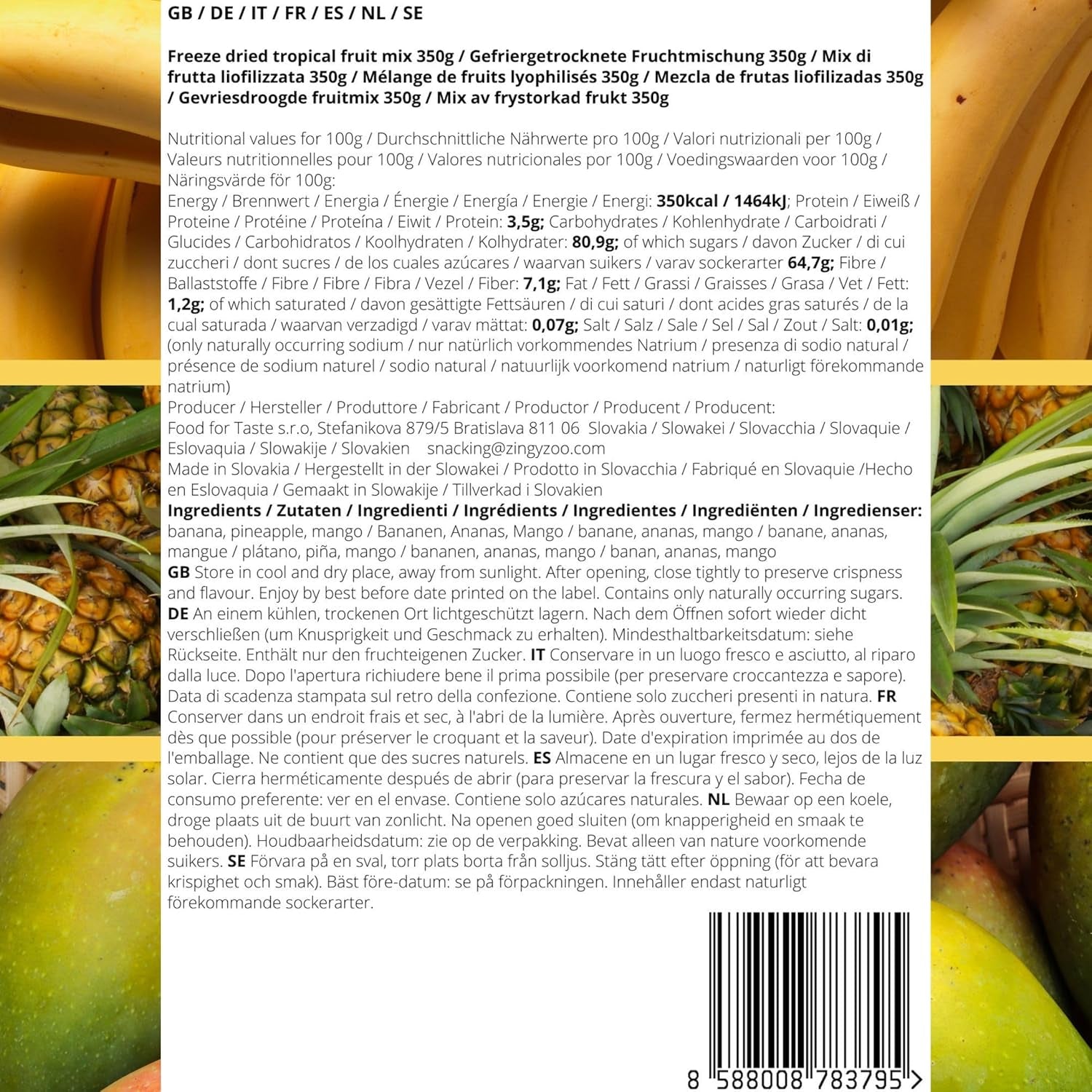 Frystorkade frukter Blandning av tropiska frukter | XL 350g Frystorkad Ananas Mango Banan Mix av frystorkad frukt | Frystorkade frukter Ananas Banan Mango Torkad fruktmix | ZingyZoo Dehydrerade produkter Naty Shop