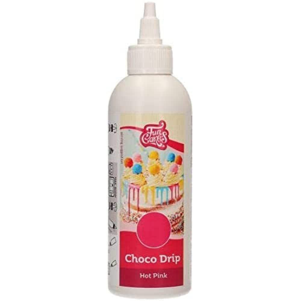 FunCakes Choco Drip Hot Pink (Dark Pink): Utsökt smak, Lätt att använda, Perfekt för droppkakor, Chokladdroppsmak. Återförslutningsbar förpackning 180 g. Sockerpasta Naty Shop Standardtitel