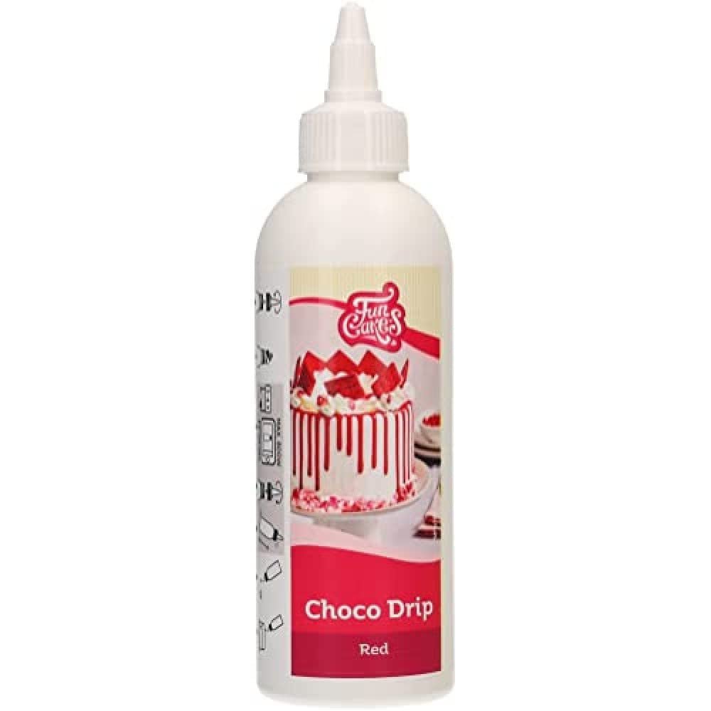 FunCakes Choco Drip Red: Utsökt smak, Lätt att använda, Perfekt för droppkakor, Chokladdroppsmak. Återförslutningsbar förpackning 180 g. Sockerpasta Naty Shop Standardtitel