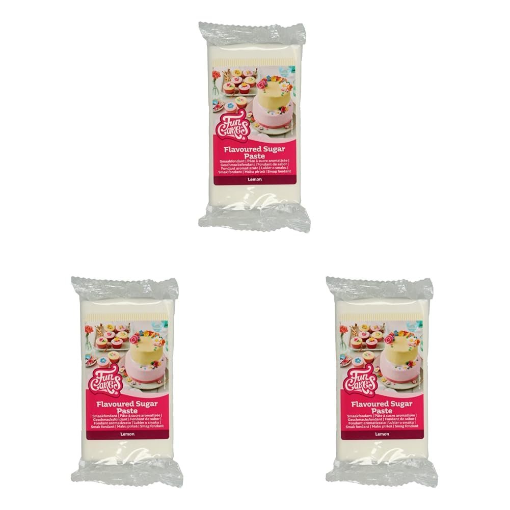 FunCakes Fondant med citronsmak: Läcker smak, smidig konsistens, lätt att breda ut, rullad fondant, perfekt för tårtor, muffins och kakor. Halal, kosher och glutenfri. 250 g (förpackning om 3) Naty Shop sockerpasta 250 g (förpackning med 3) citron