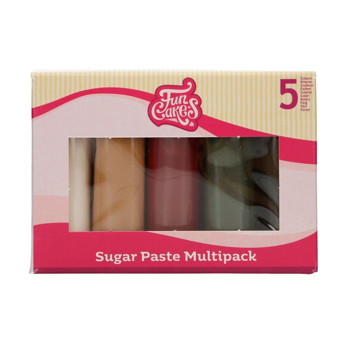 FunCakes Fondant Multipack Lätt att använda, smidig, flexibel, mjuk och följsam, perfekt för tårtdekorering, halal, kosher och glutenfri. 5 färger, 5 x 100 g, Naty Shop Standardtitel Sparkling Sugar Paste Palette