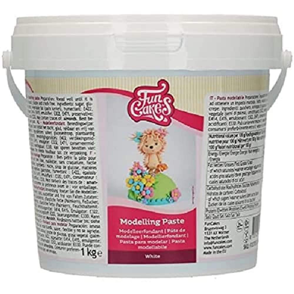 FunCakes Modeling Paste White: Perfekt för att modellera figurer, tårtoppar och volanger. Stark, smidig och smidig. Halal, kosher och glutenfri. 1 kg. Naty Shop sockerpasta 1000 gram