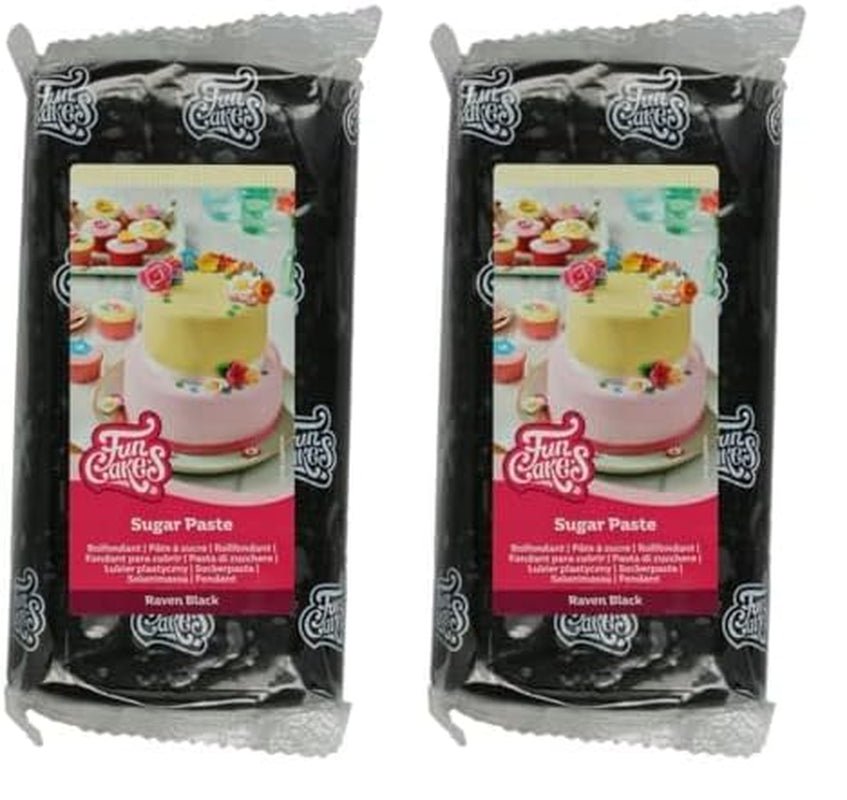 FunCakes Raven Black Rolled Fondant: Lätt att använda, smidig, flexibel, mjuk och följsam, perfekt för tårtdekorering, halal, kosher och glutenfri. 1 kg (förpackning med 2) Naty Shop Raven svart sockerpasta 1 kg (förpackning med 2)