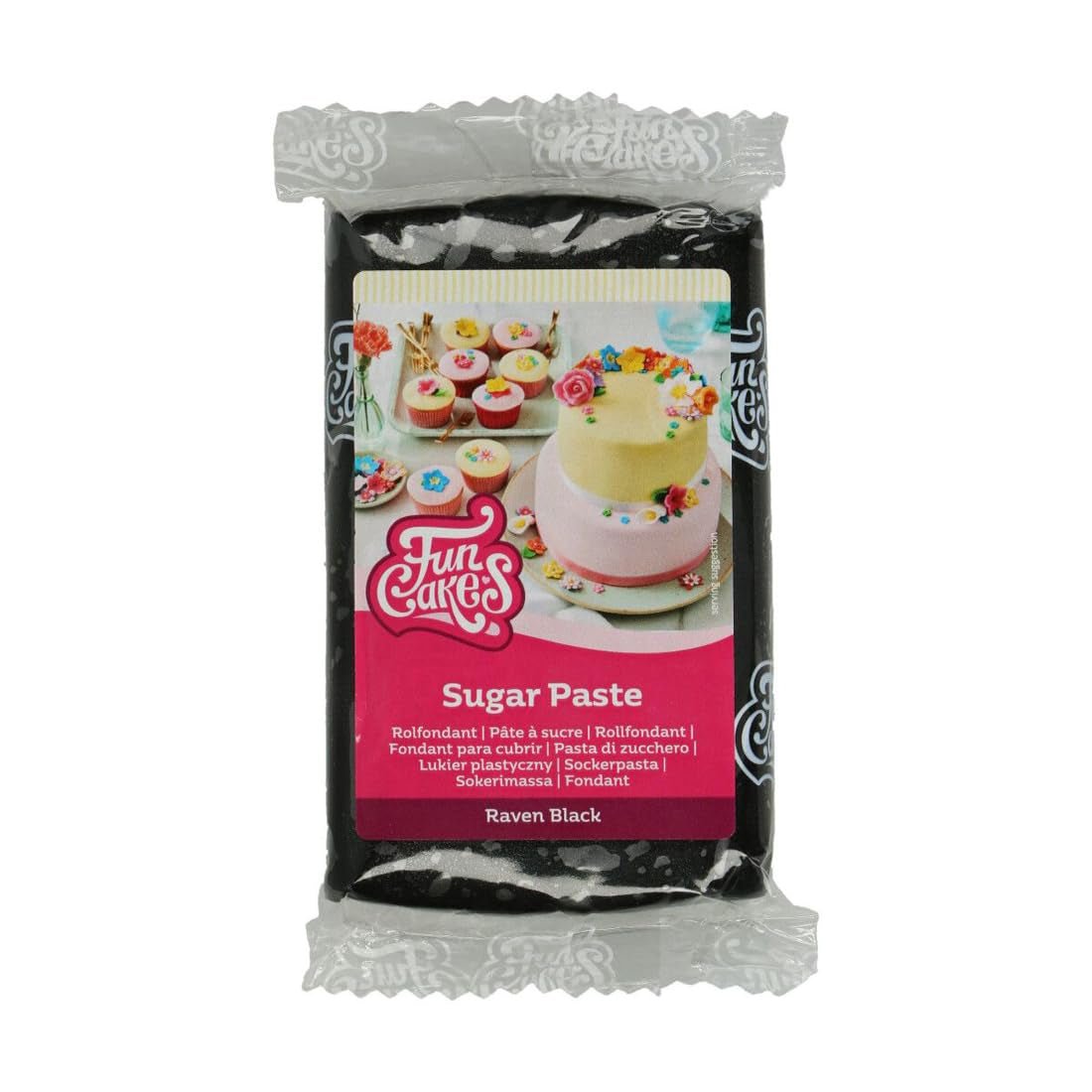 FunCakes Raven Rolled Black Fondant: Lätt att använda, smidig, flexibel, mjuk och flexibel, perfekt för att dekorera kakor, Halal, Kosher och Glutenfri, 250 g Naty Shop Sugar Paste Standardtitel