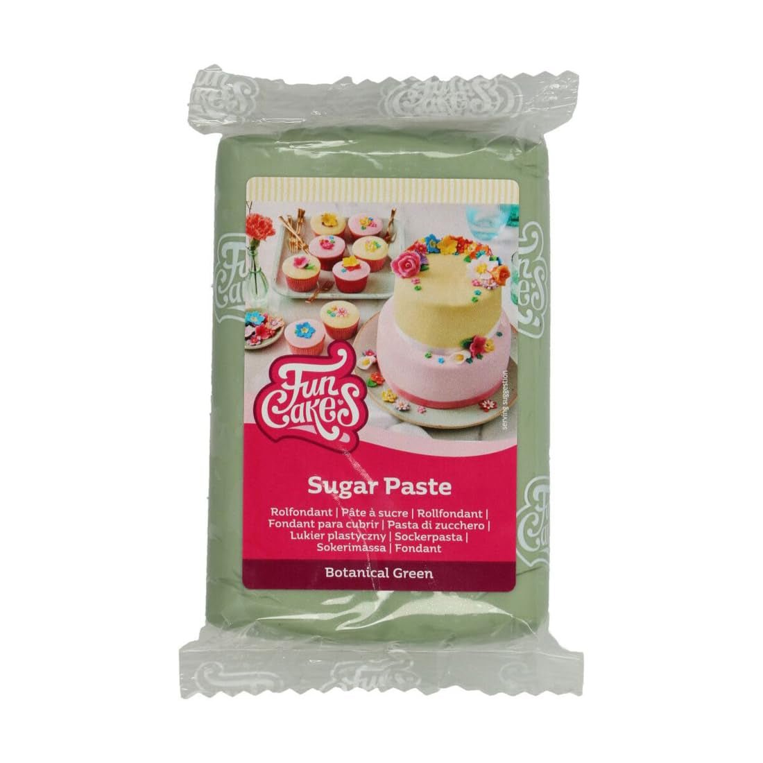 FunCakes roll fondant Botanical Green: Lätt att använda, smidig, flexibel, mjuk och följsam, perfekt för att dekorera tårtor, halal, kosher och glutenfri, 250g Naty Shop sockerpasta Botanical Green 250G